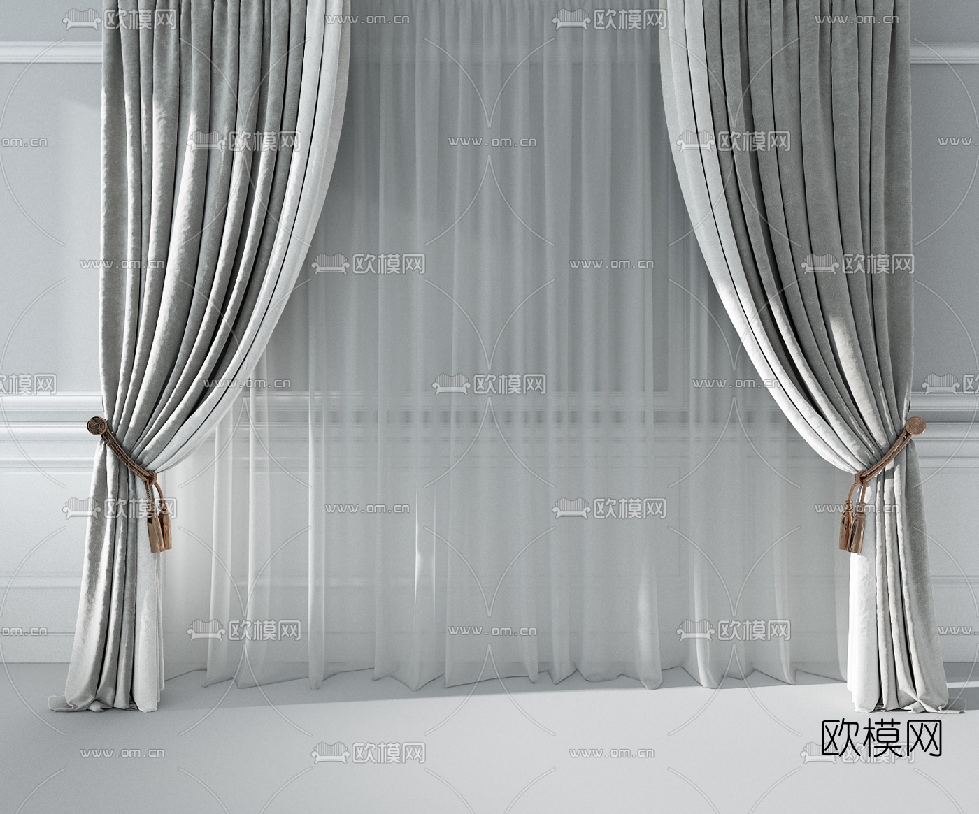 现代布艺窗帘组合3D模型下载（渲染图3）