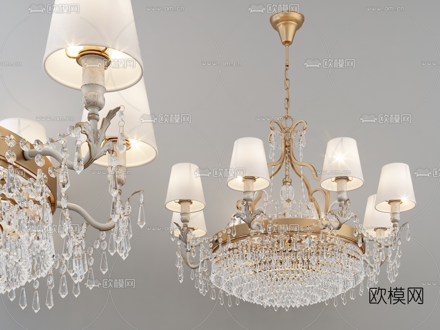 简欧时尚金属水晶吊灯3d模型下载