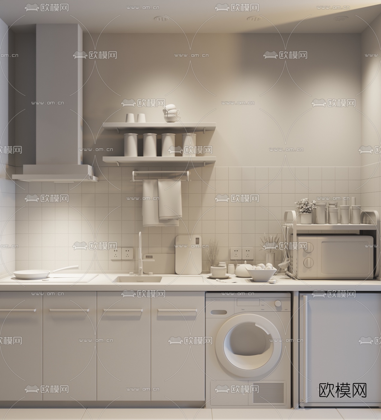 现代橱柜滚筒洗衣机3d模型下载（渲染图3）