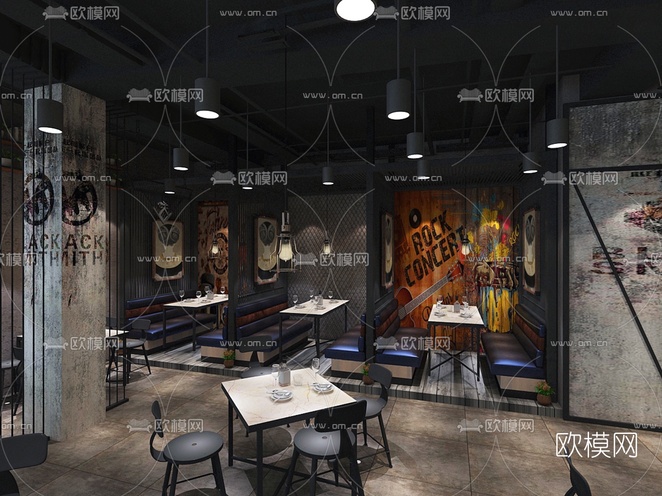 工业风休闲餐厅3D模型