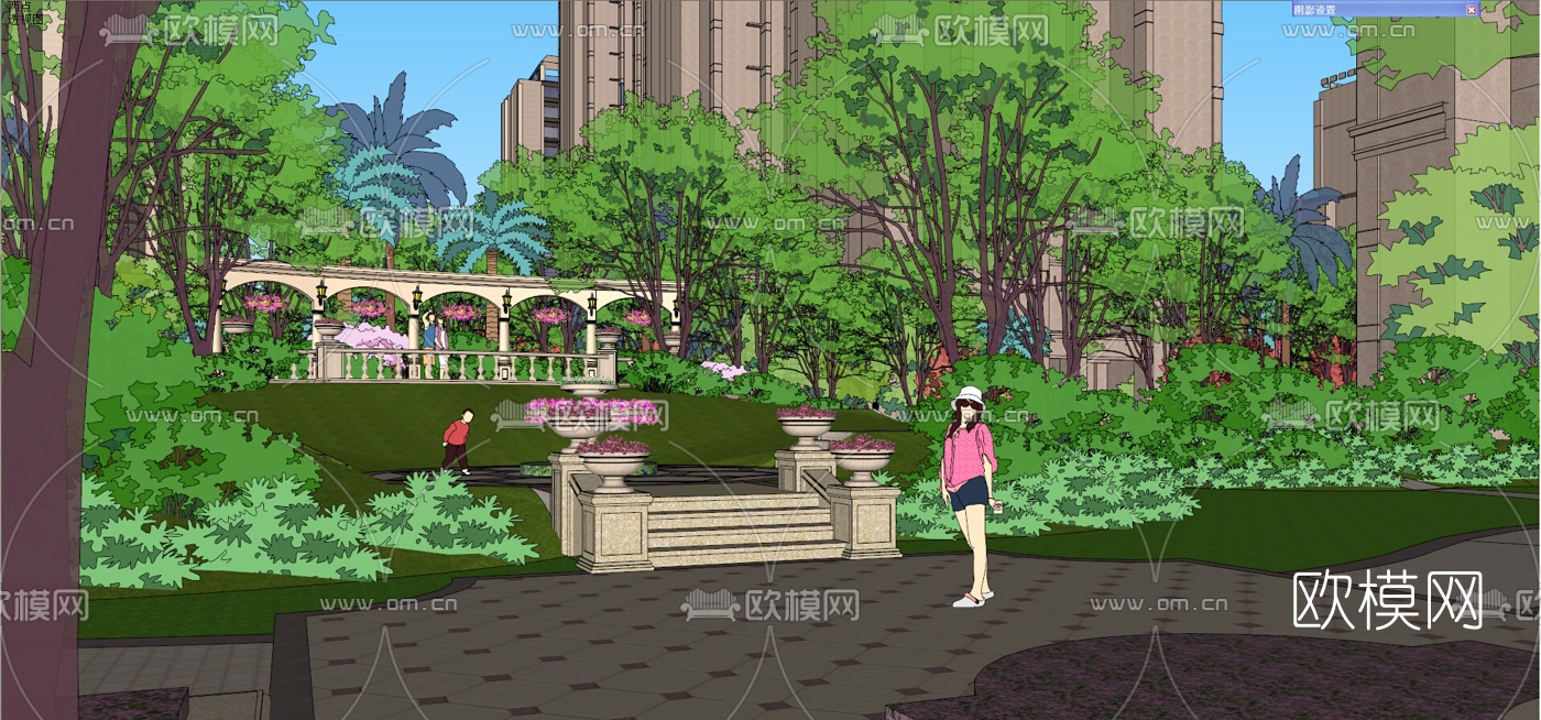 欧式小区景观规划su模型下载（渲染图4）