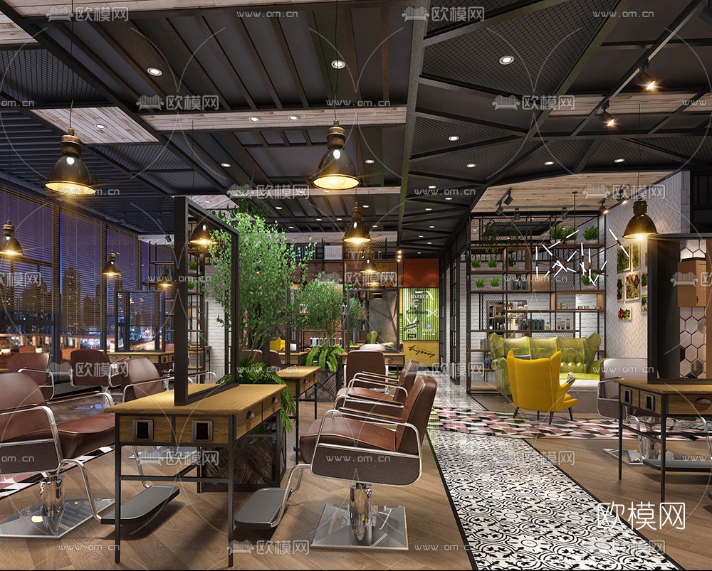 工业风理发店3D模型