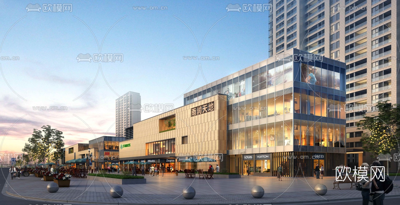 现代商业街外观3d模型