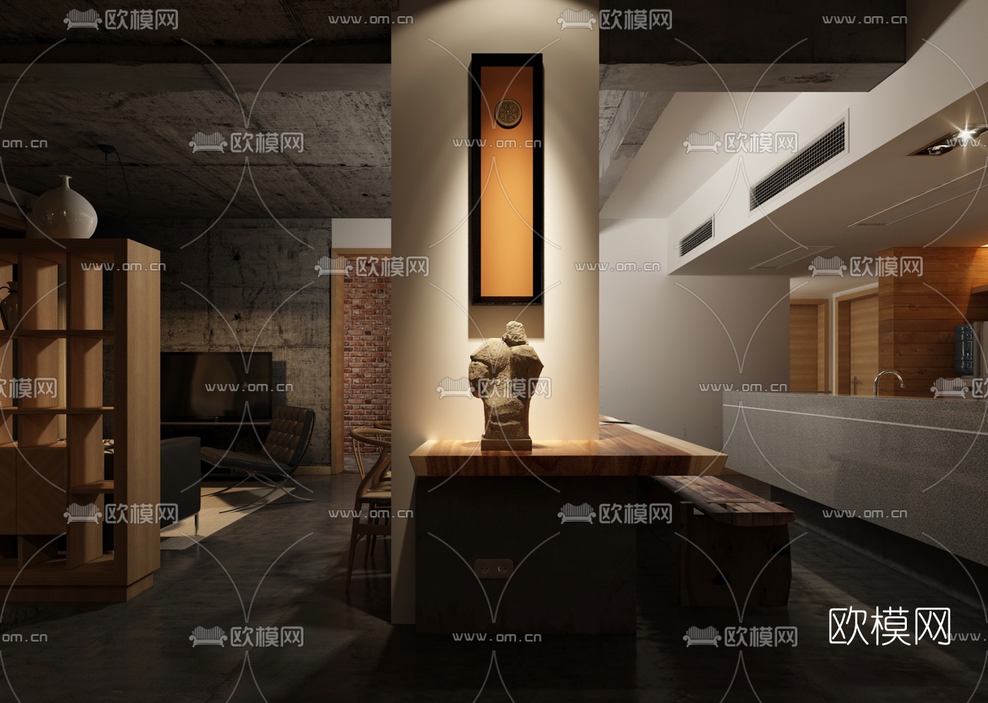 新中式客厅餐厅3d模型