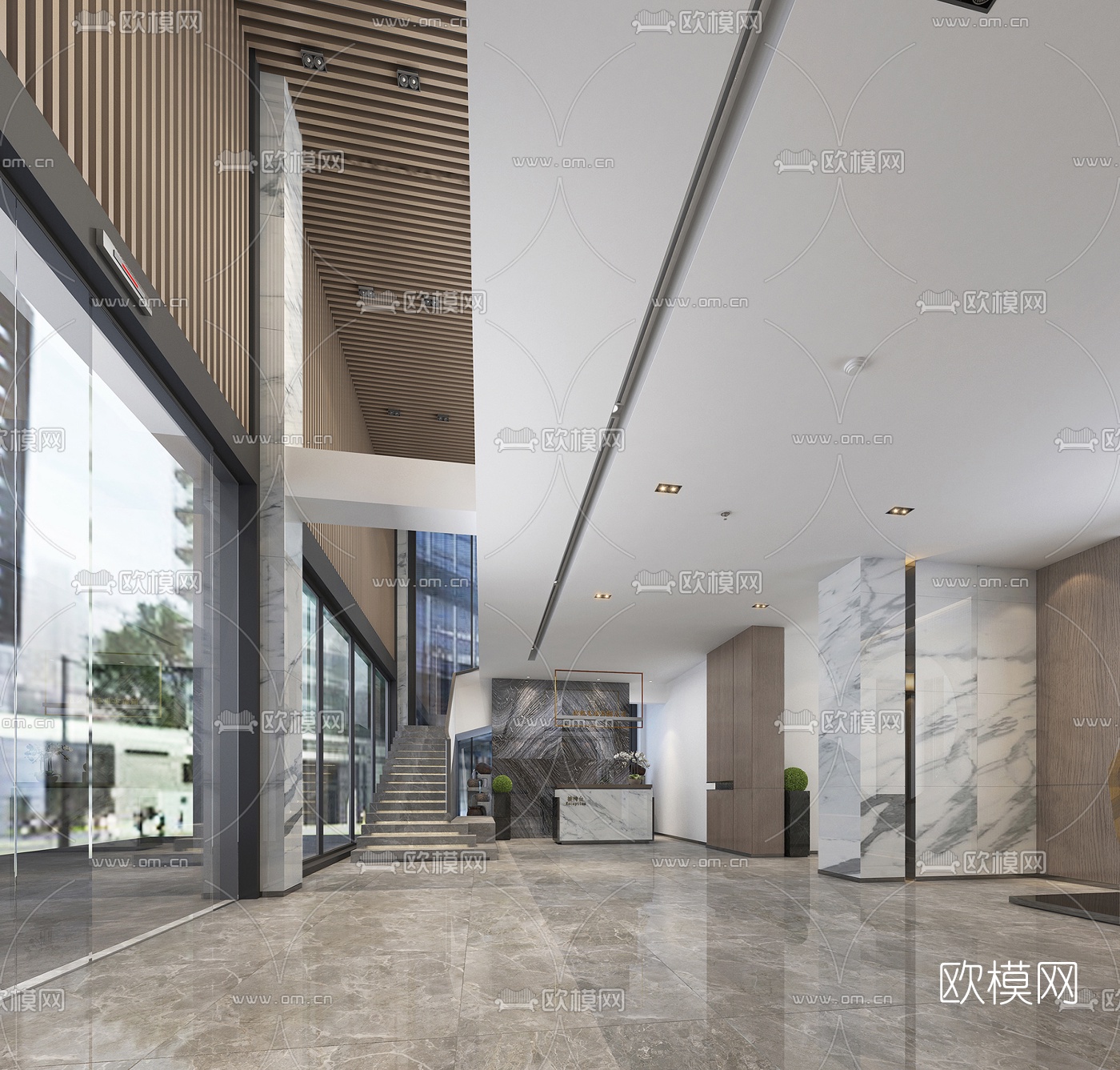 现代办公前台大厅3D模型