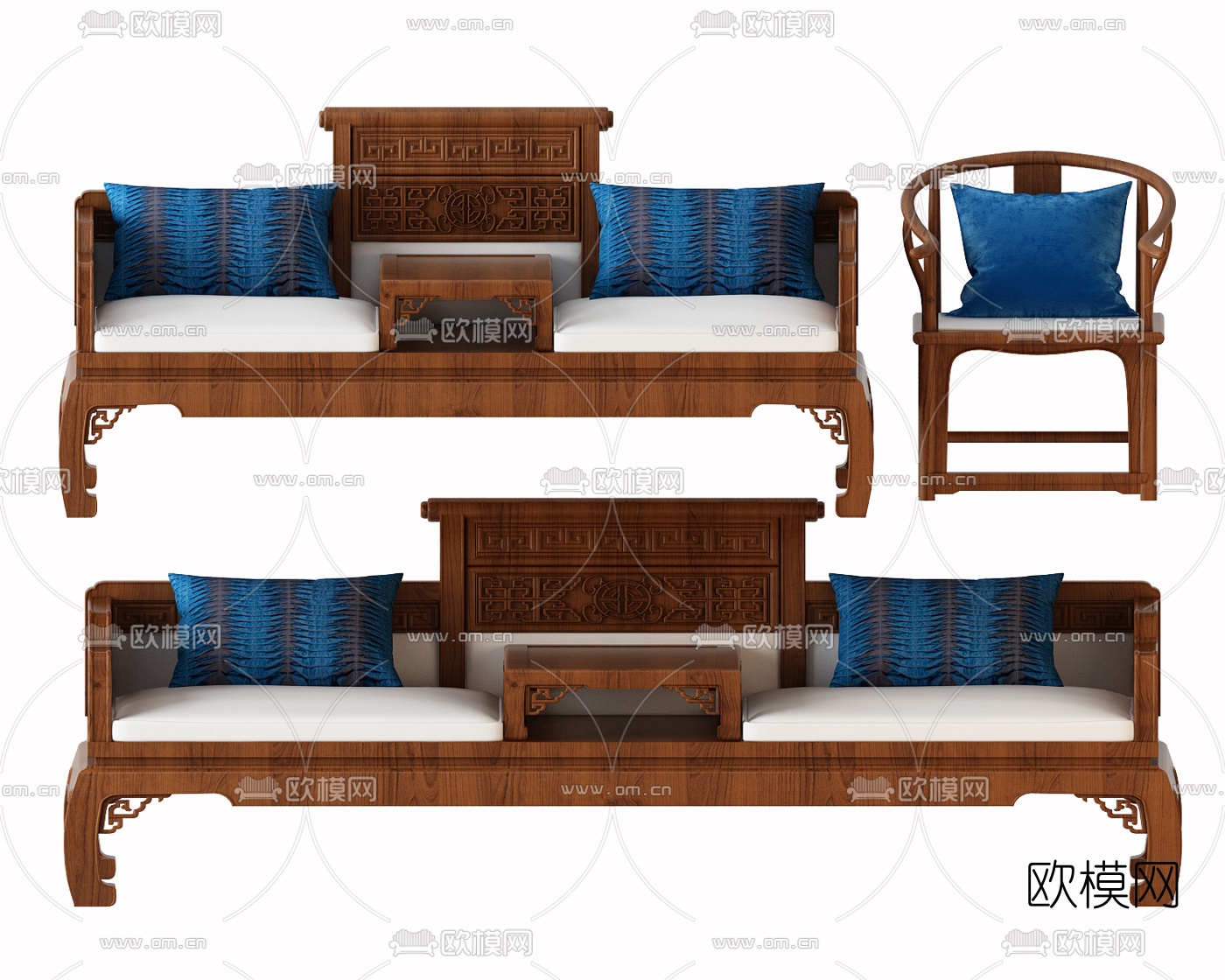 新中式双人沙发组合3d模型下载