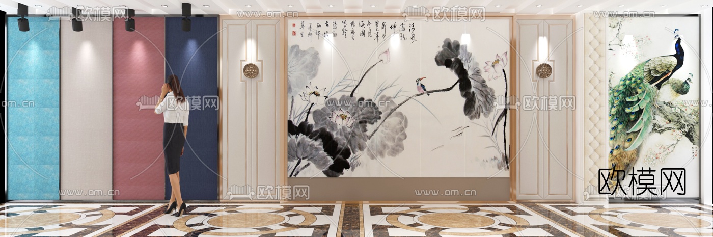 现代商场过道背景墙展样免费3d模型