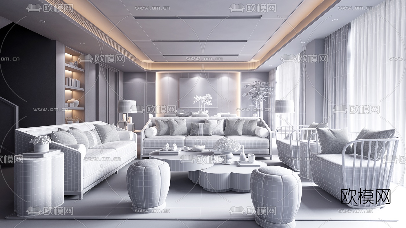 现代轻奢客餐厅3d模型