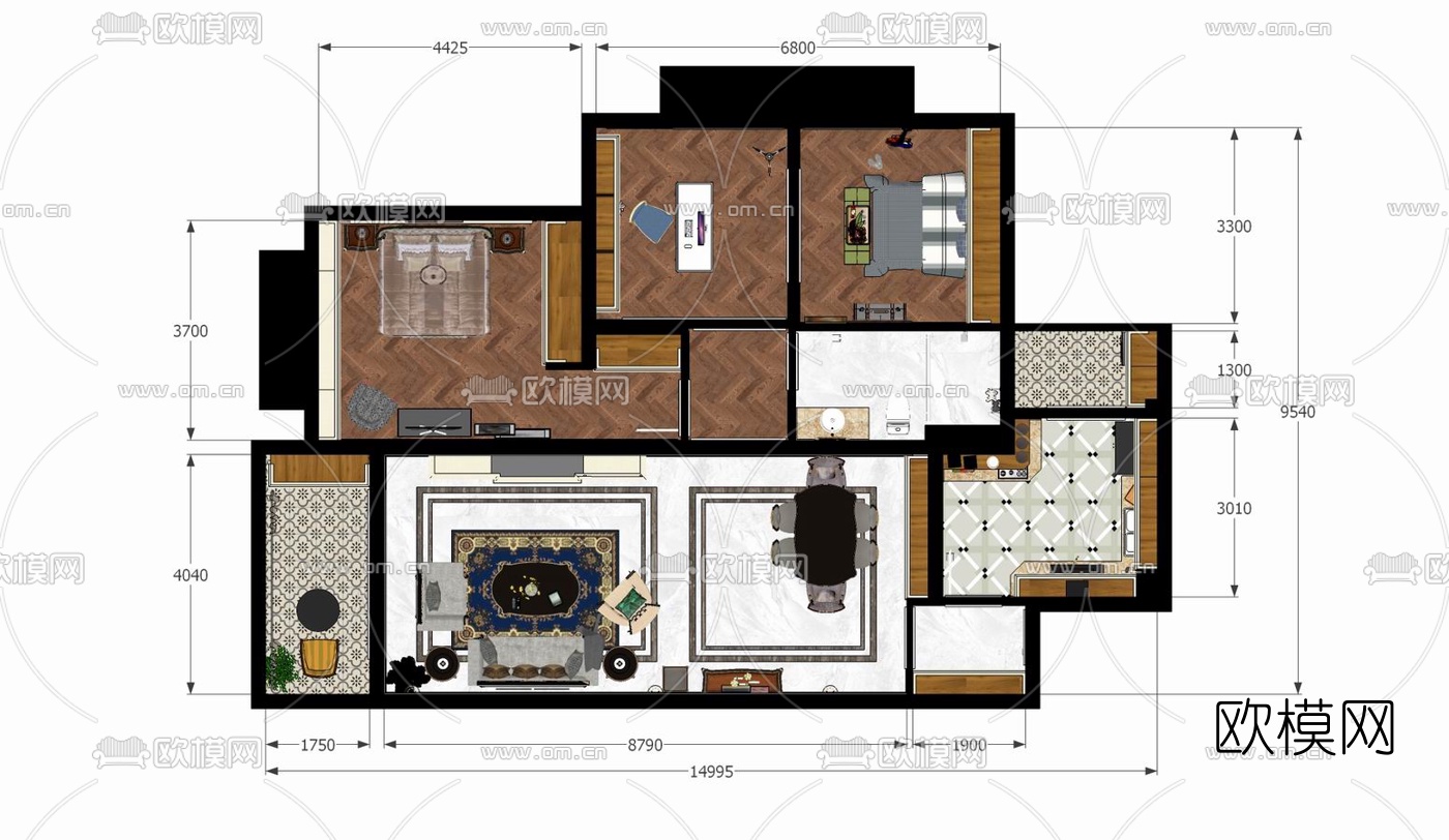 欧式客餐厅su模型下载（渲染图11）