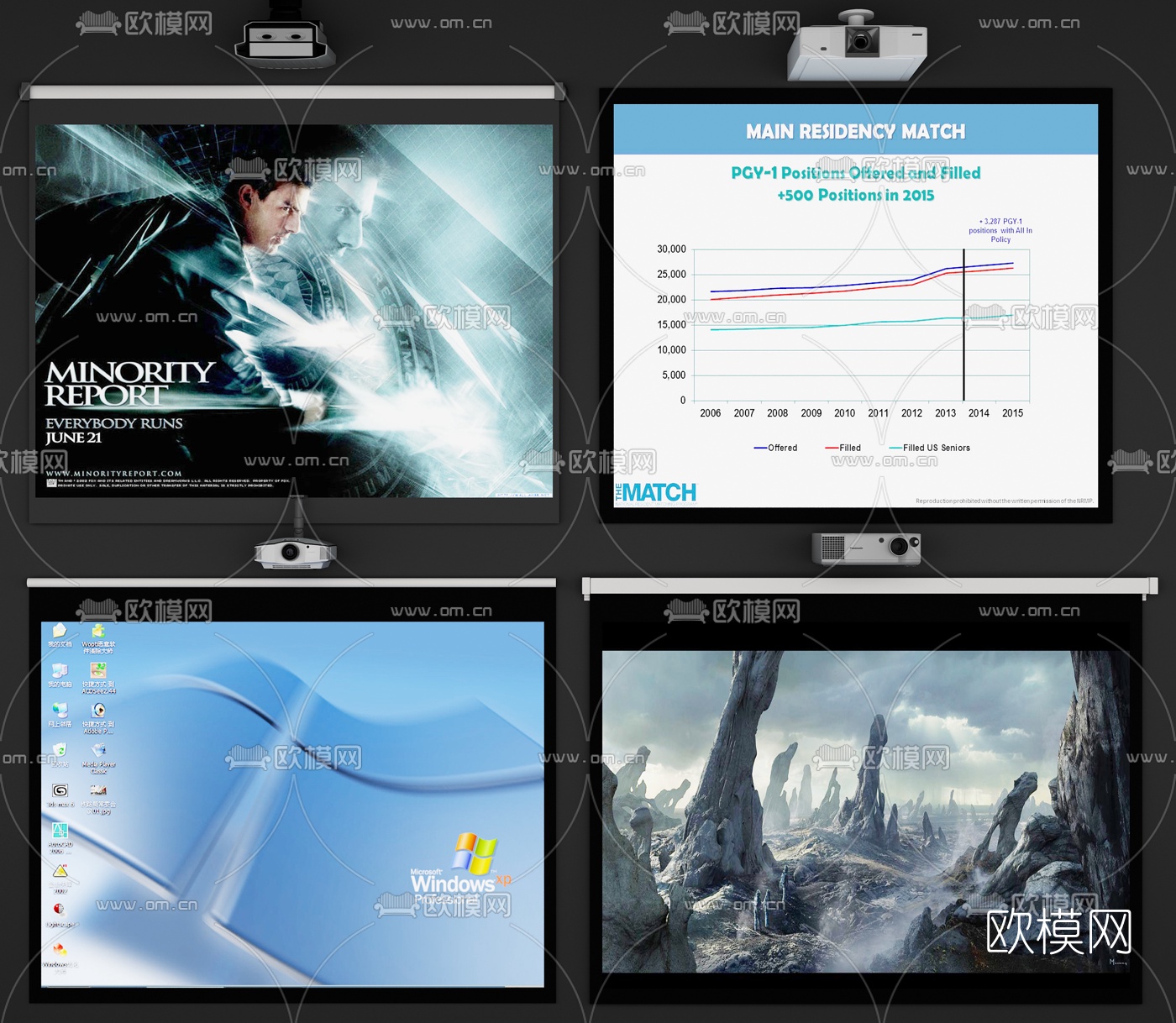 现代投影仪幕布组合3D模型