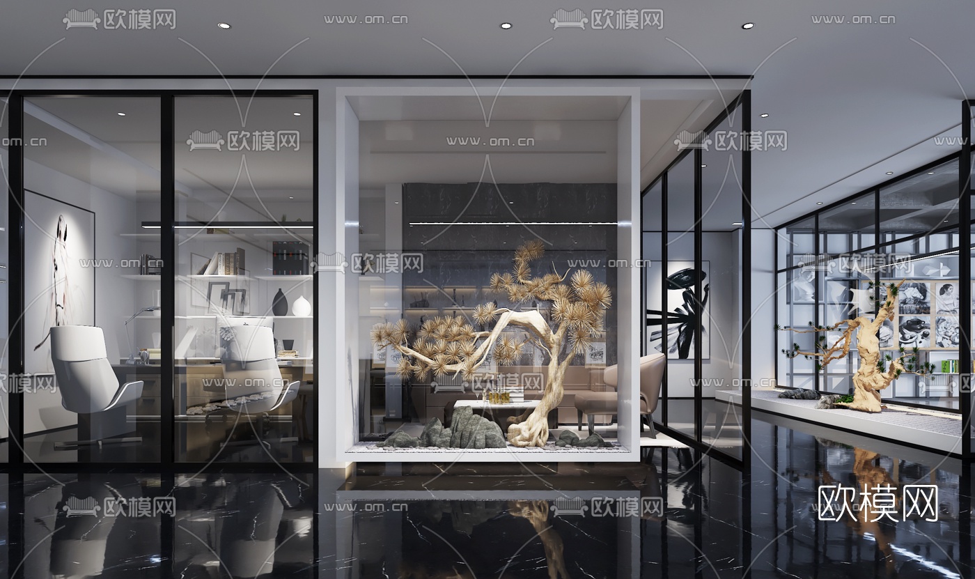 现代高级灰美术画室3d模型下载（渲染图3）