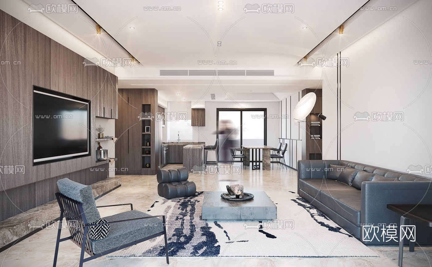 现代简约客厅3d模型-免费3dmax模型库-欧模网