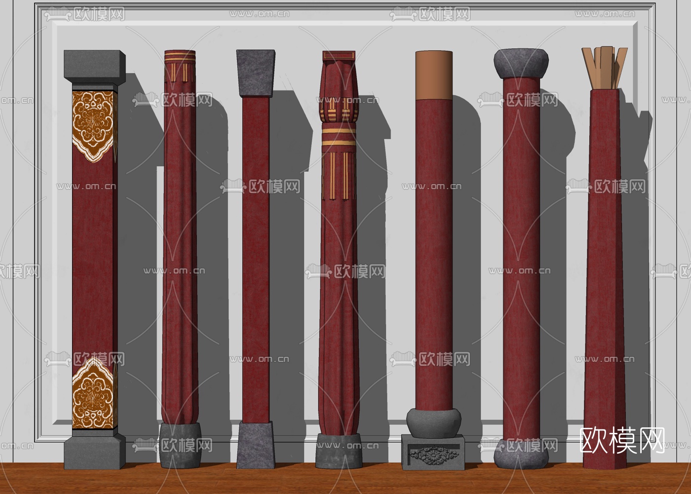 新中式实木立柱su模型下载