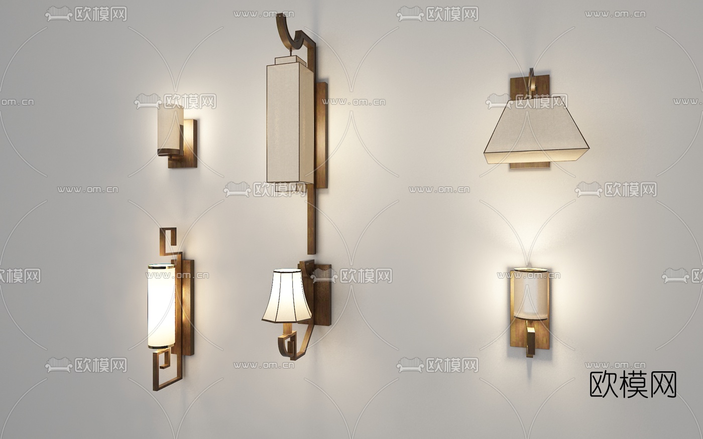 新中式金属壁灯3d模型下载（渲染图3）