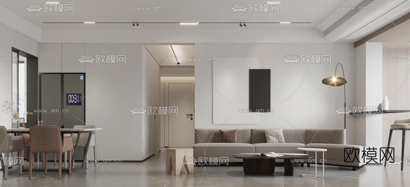 现代简约客厅餐厅3d模型