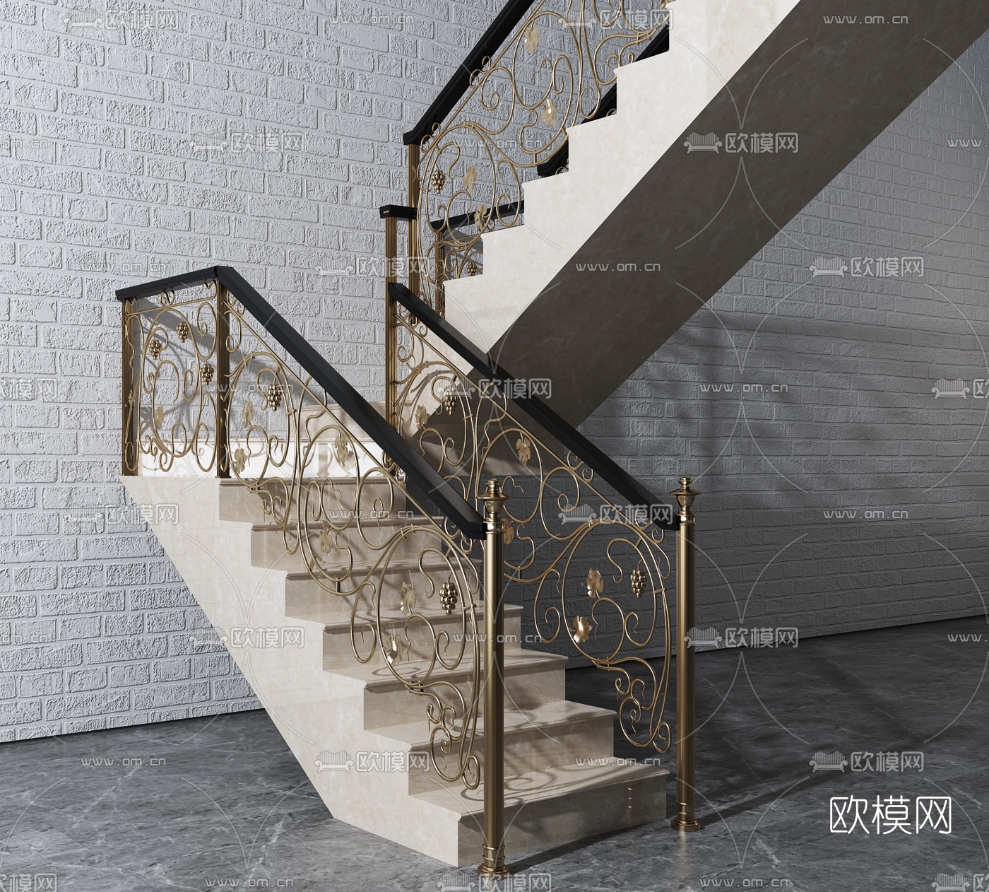 简欧金属雕花楼梯护栏3d模型