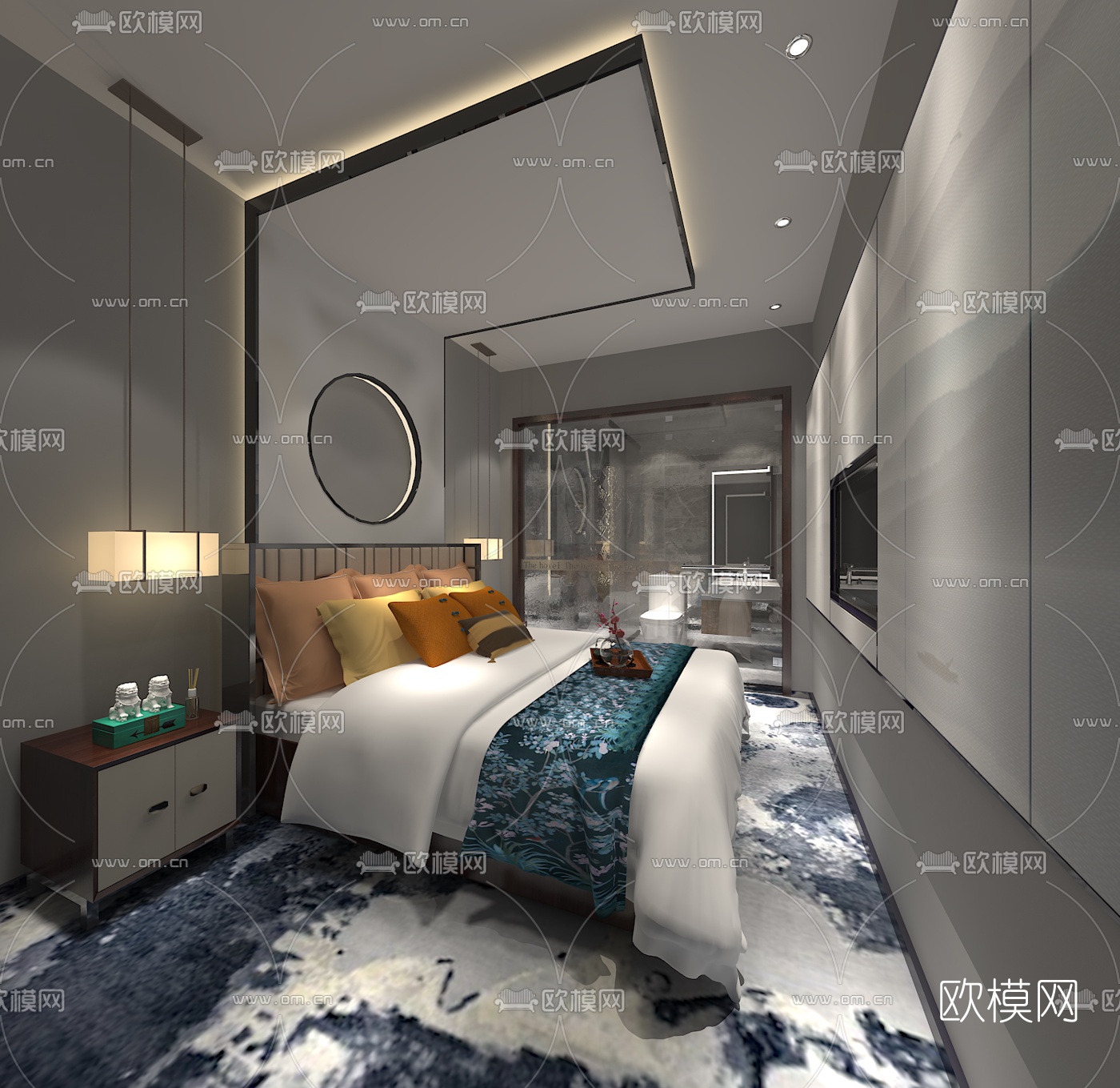 新中式民宿客房免费3d模型-免费3dmax模型库-欧模网