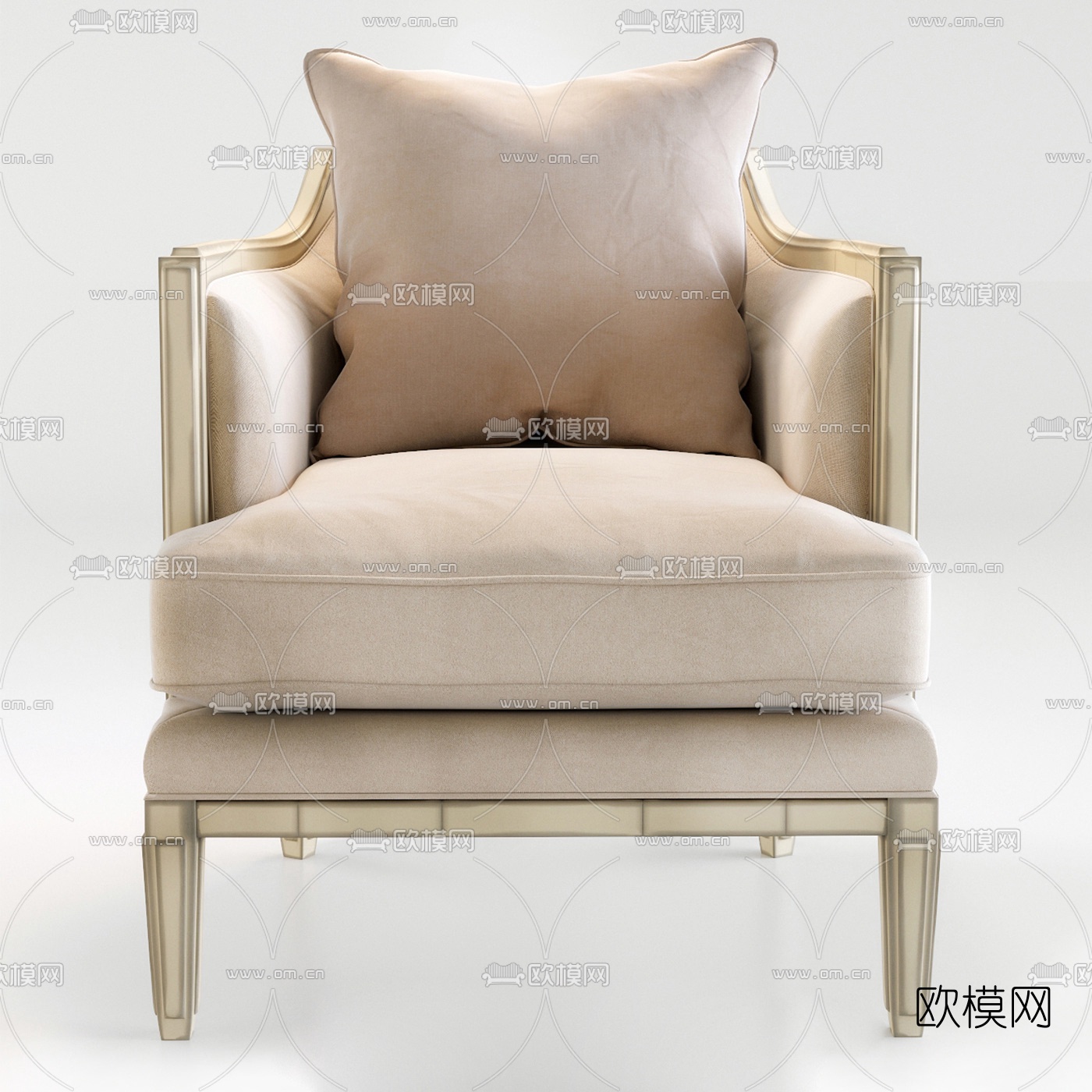 简欧轻奢单人沙发3d模型下载（渲染图3）