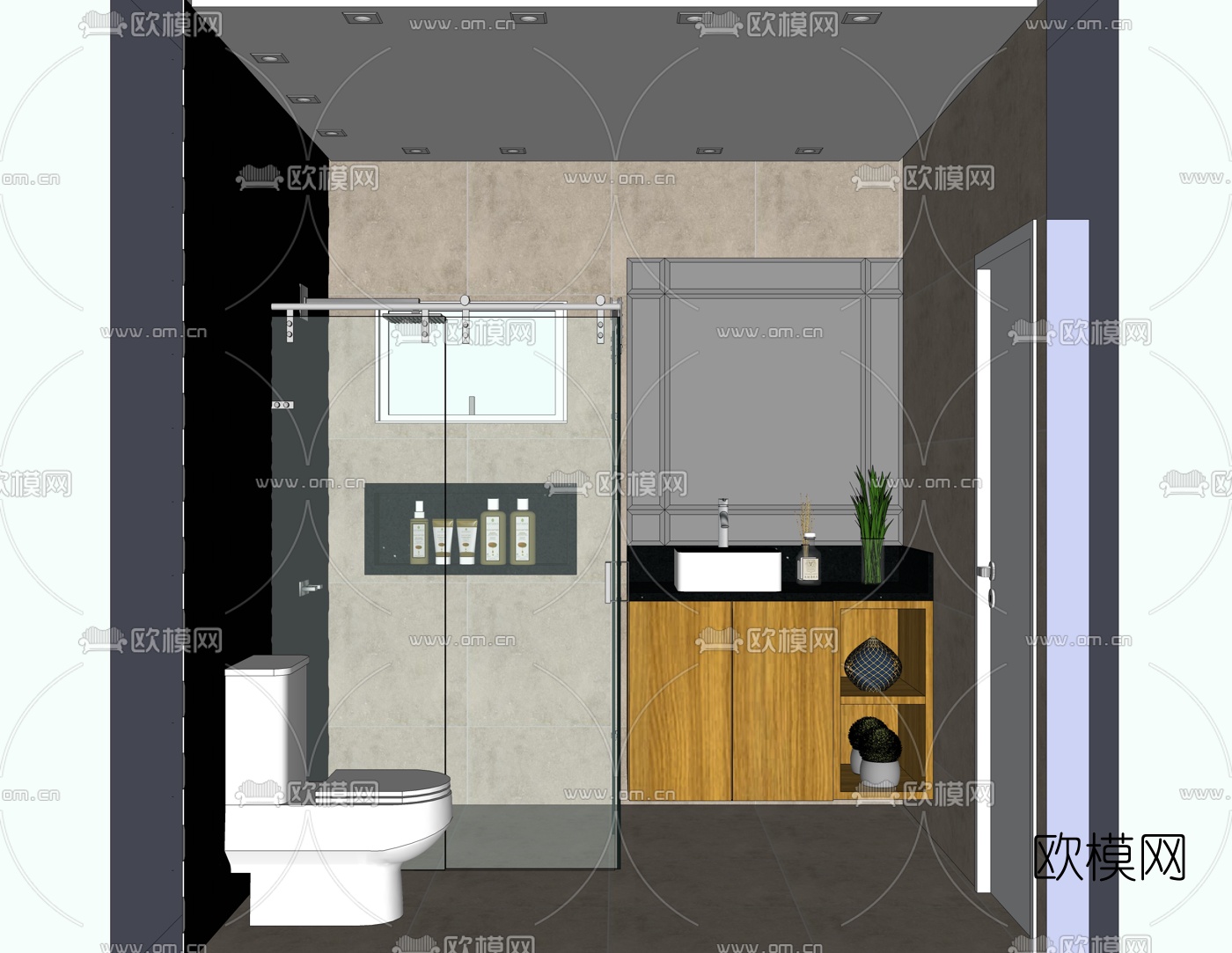 现代浴室卫生间su模型下载（渲染图1）
