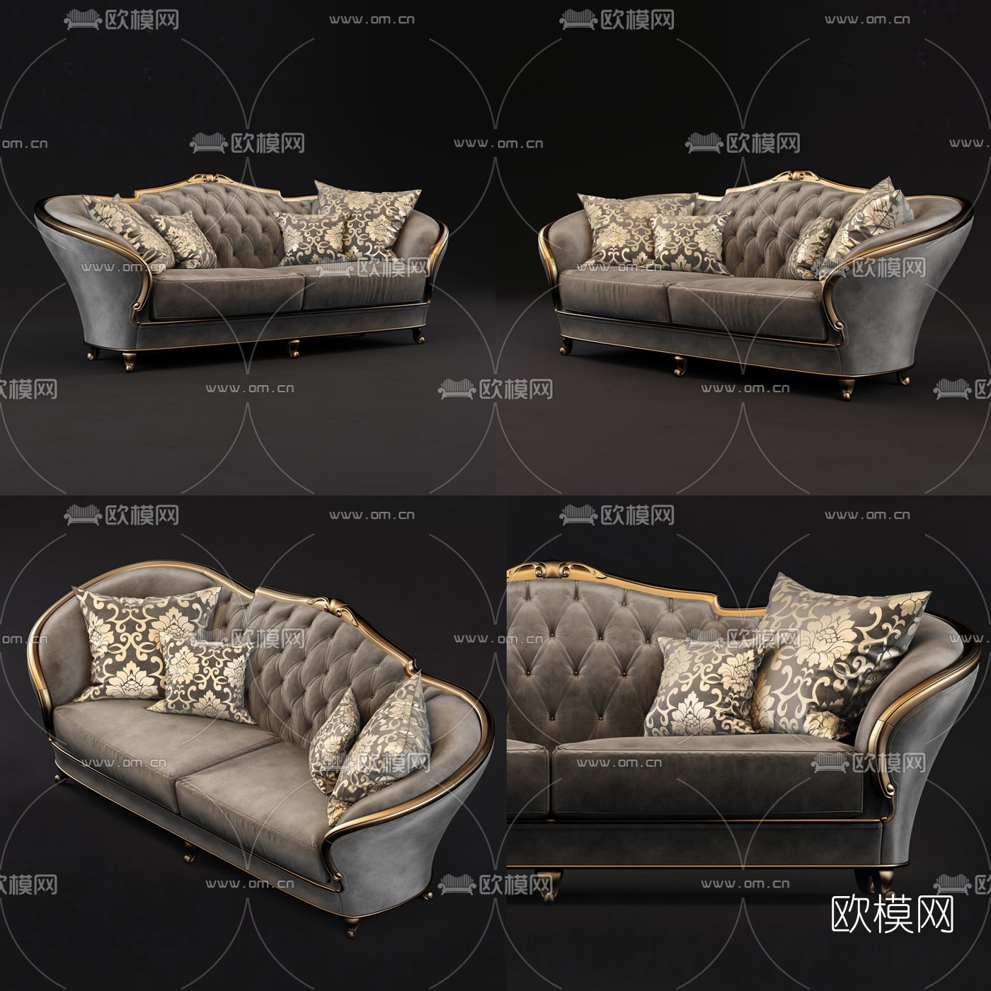 欧式布艺双人沙发3d模型