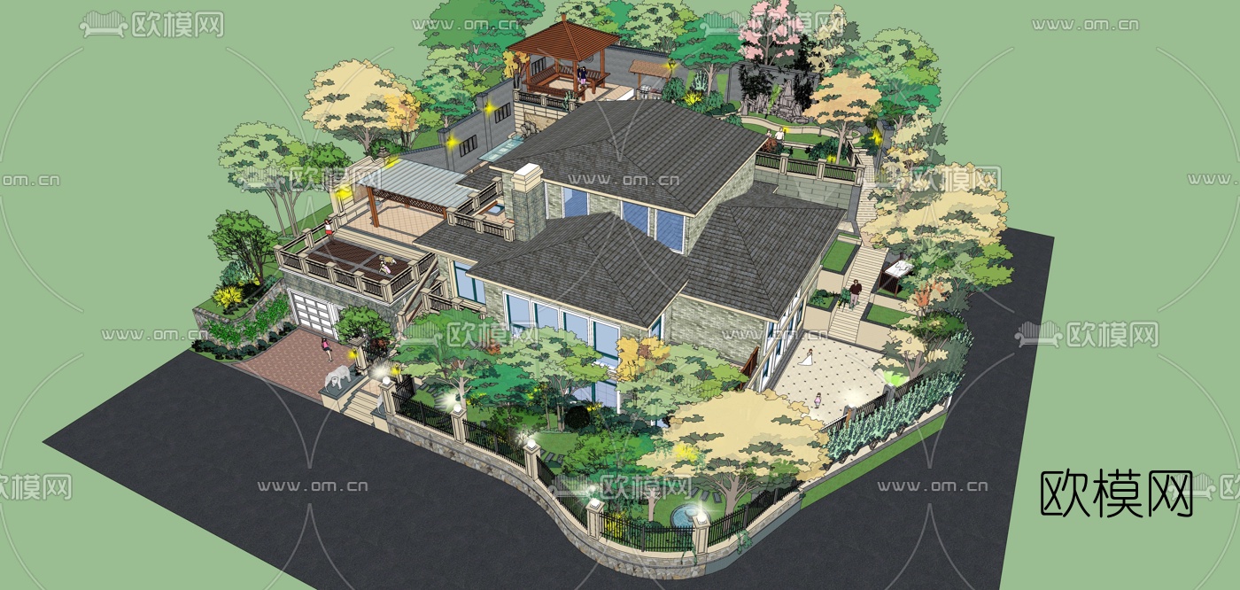欧式独栋别墅su模型