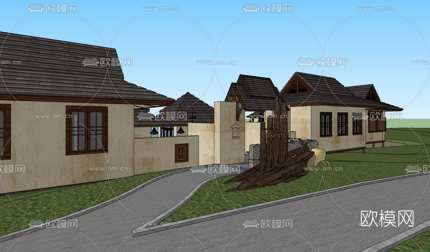 东南亚休闲会所su模型下载（渲染图3）