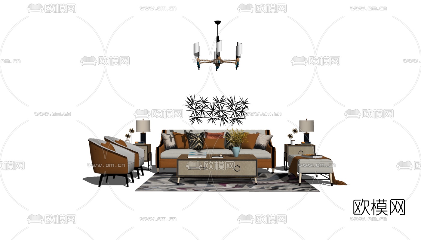 后现代沙发组合su模型下载（渲染图2）