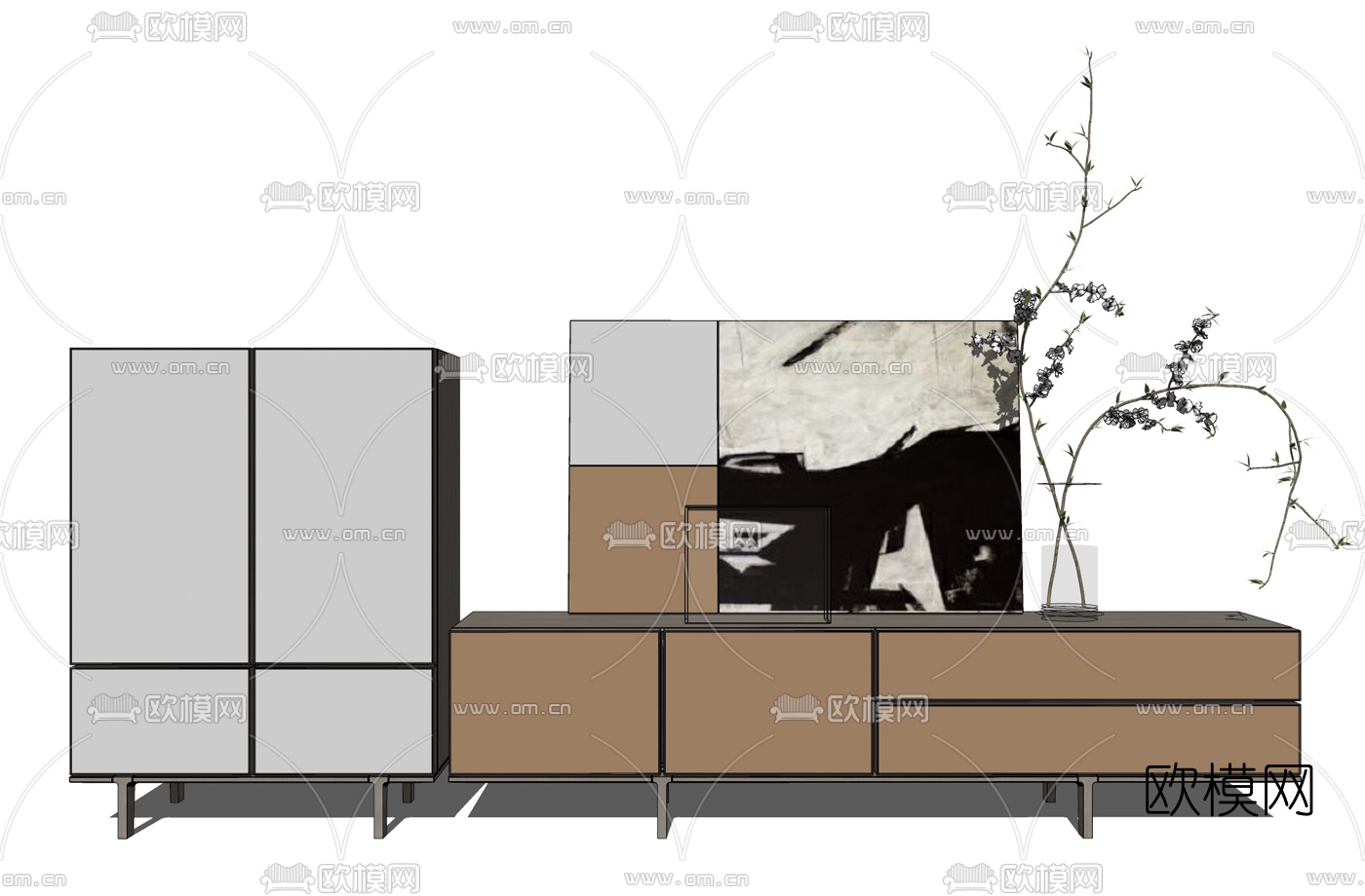 现代边柜电视柜su模型