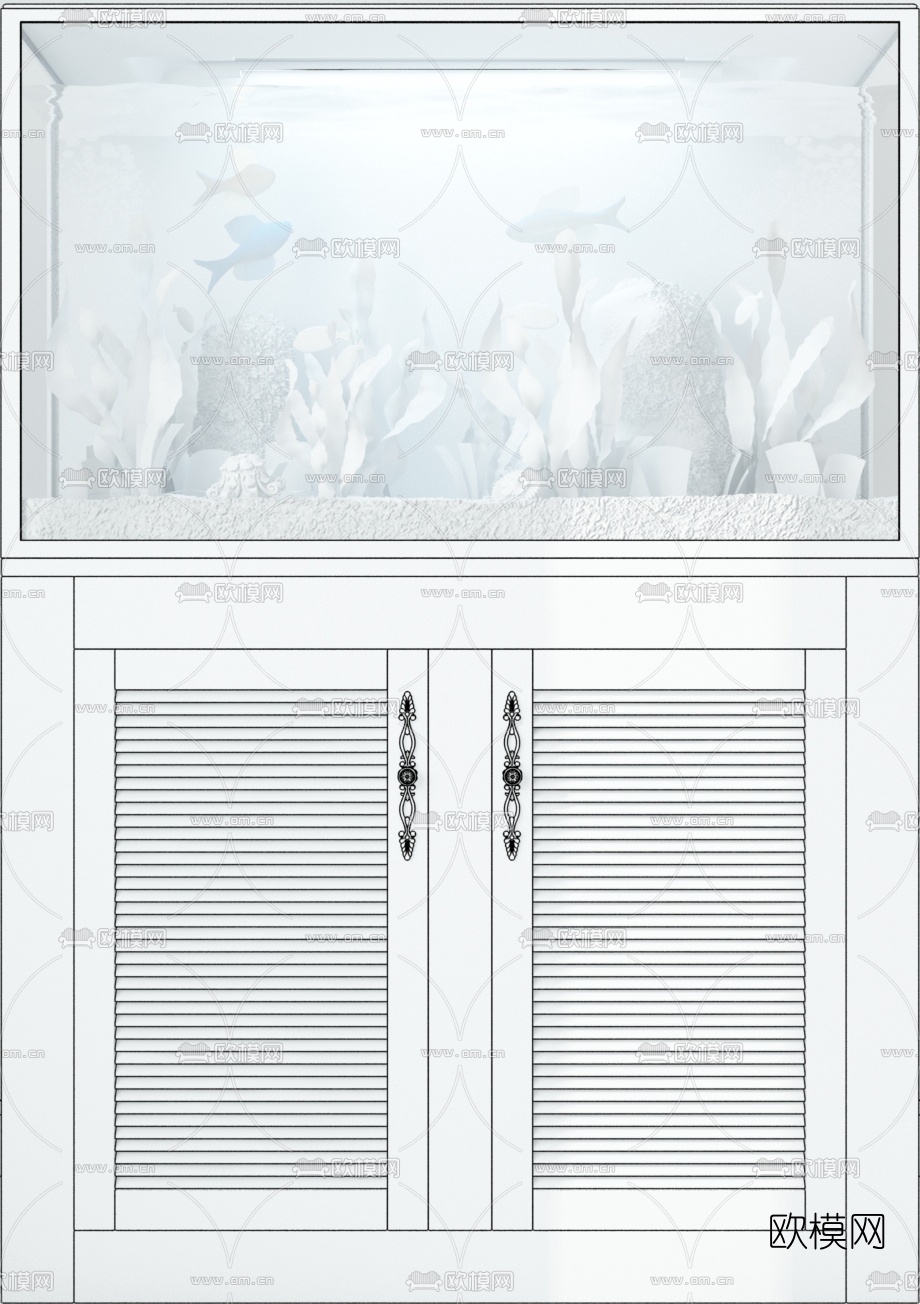 现代鱼缸底座组合3D模型下载（渲染图2）