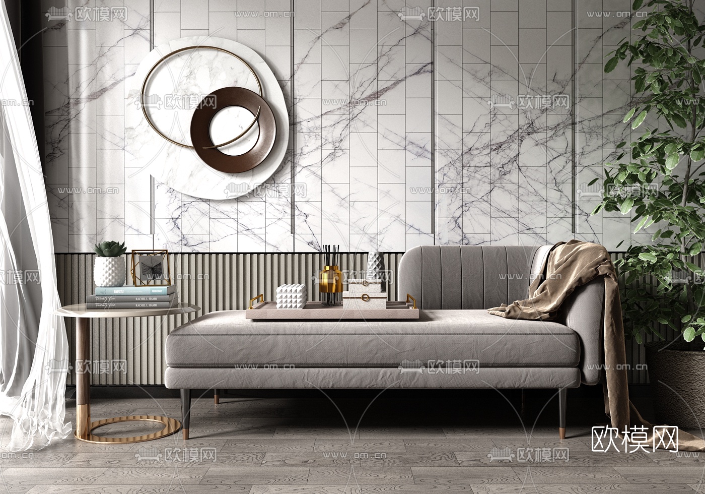 现代布艺贵妃椅su模型下载（渲染图1）