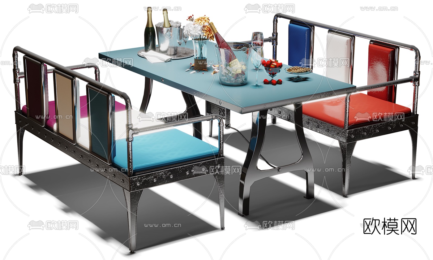 工业风餐桌椅3d模型