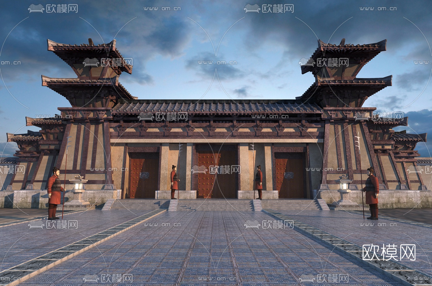 中式古建宫殿门3d模型下载