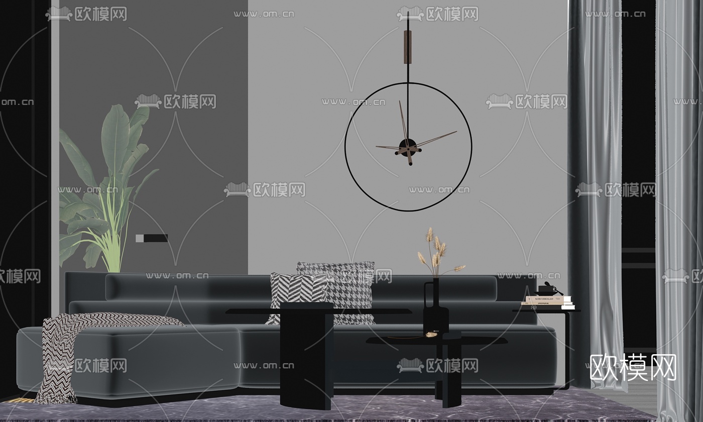 现代轻奢多人沙发su模型下载（渲染图2）