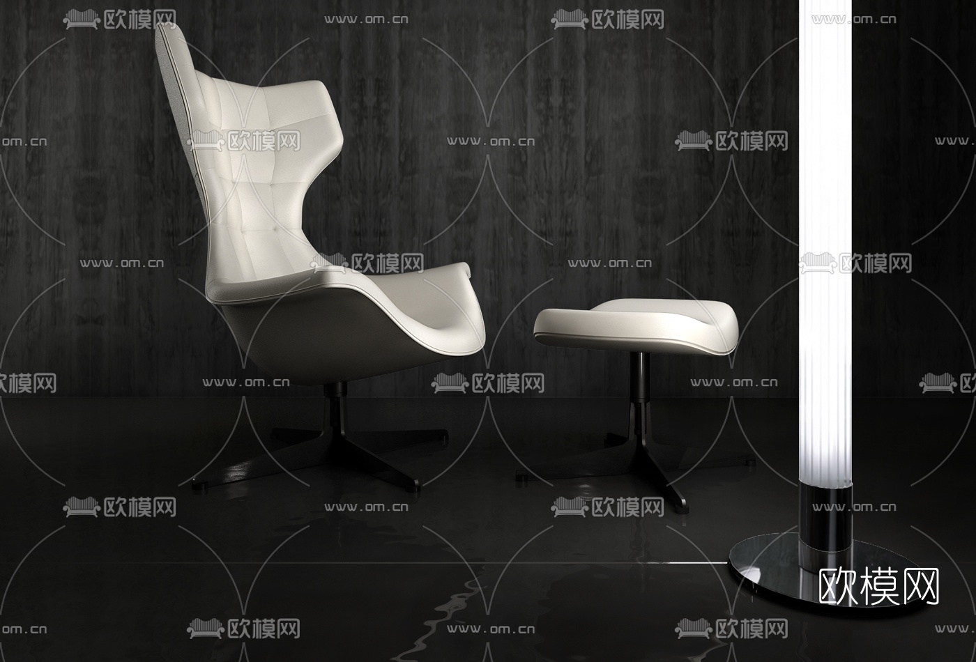 意大利Poltrona Frau品牌 现代休闲靠背沙发脚踏3D模型