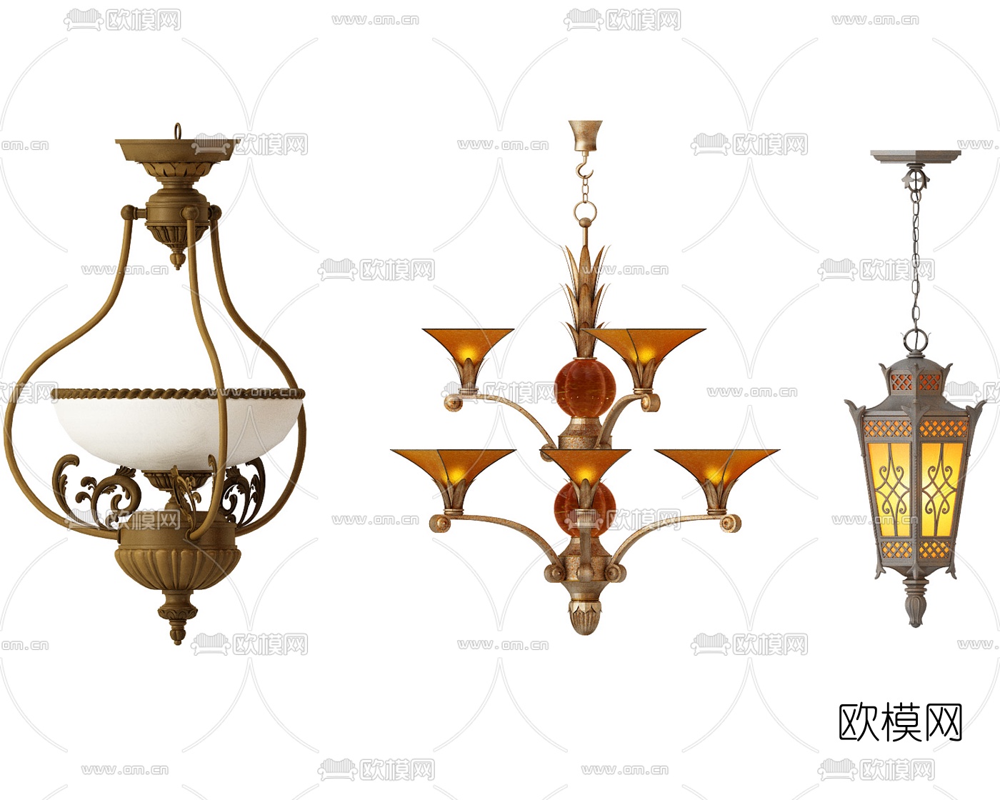 东南亚金属艺术吊灯3d模型下载