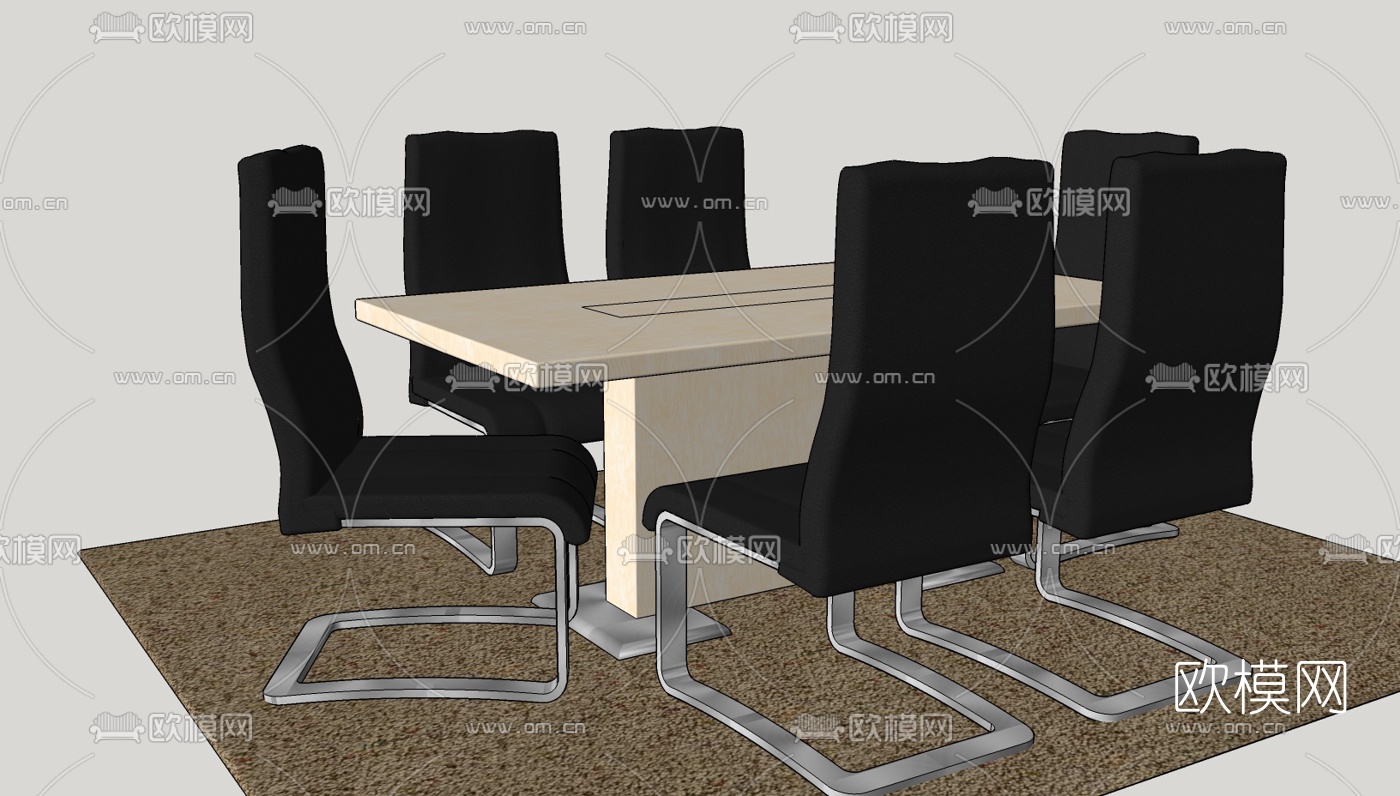 现代会议桌椅组合免费su模型下载（渲染图1）