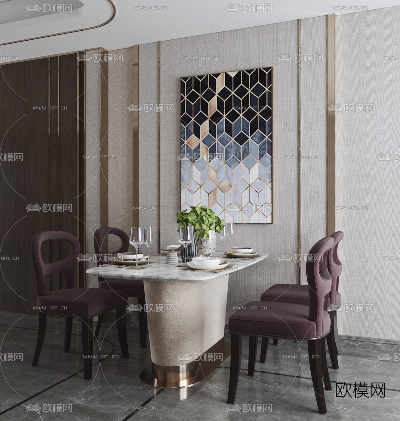 现代轻奢餐桌椅3d模型