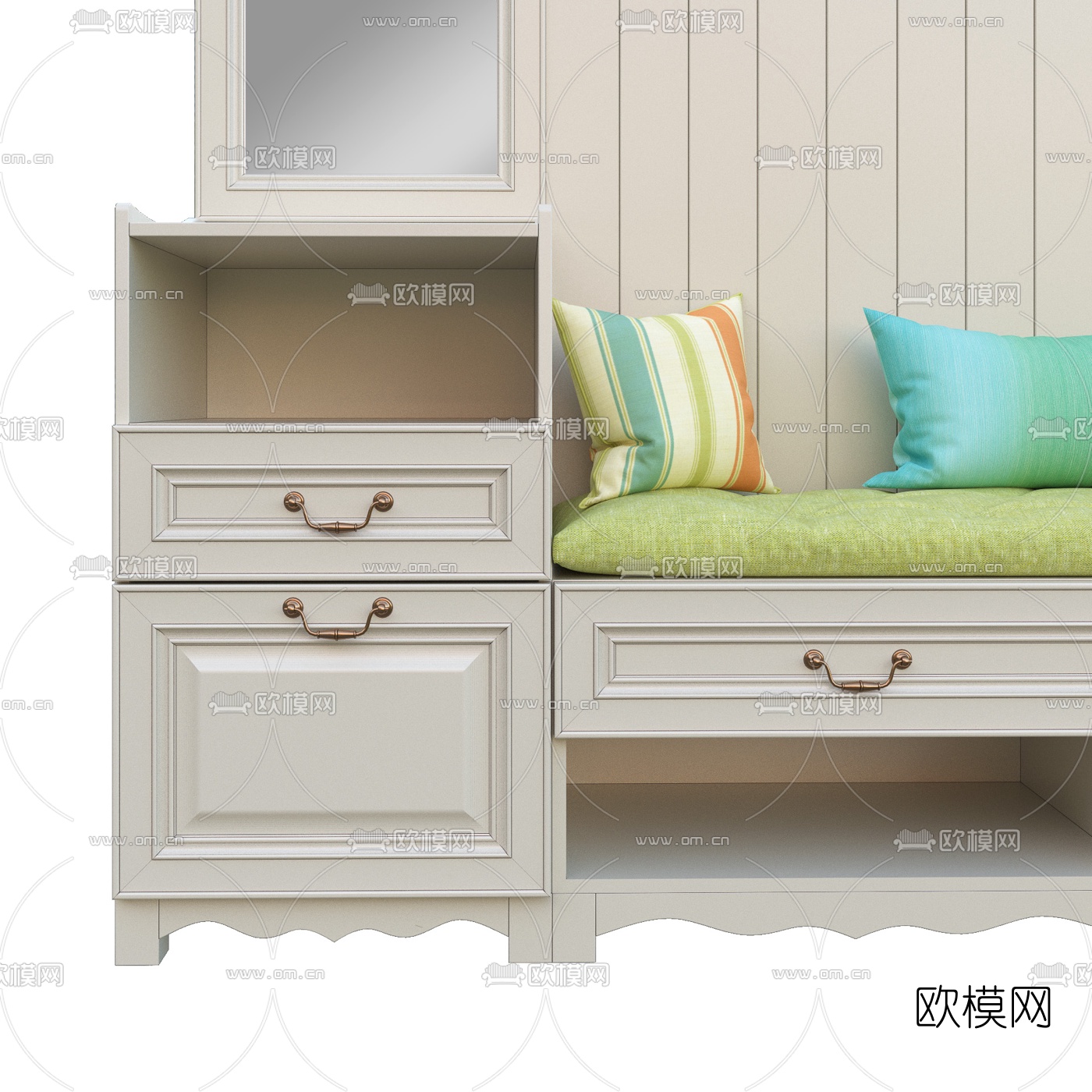 简美实木多功能鞋柜3d模型