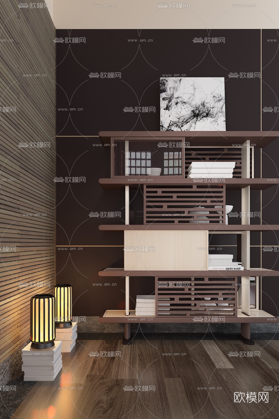 卢志荣设计 新中式实木装饰柜3d模型下载（渲染图1）