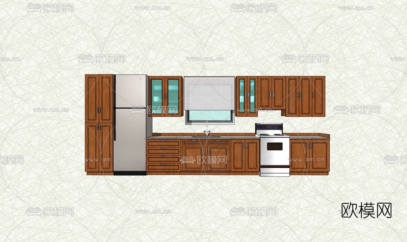 美式橱柜免费su模型下载（渲染图2）