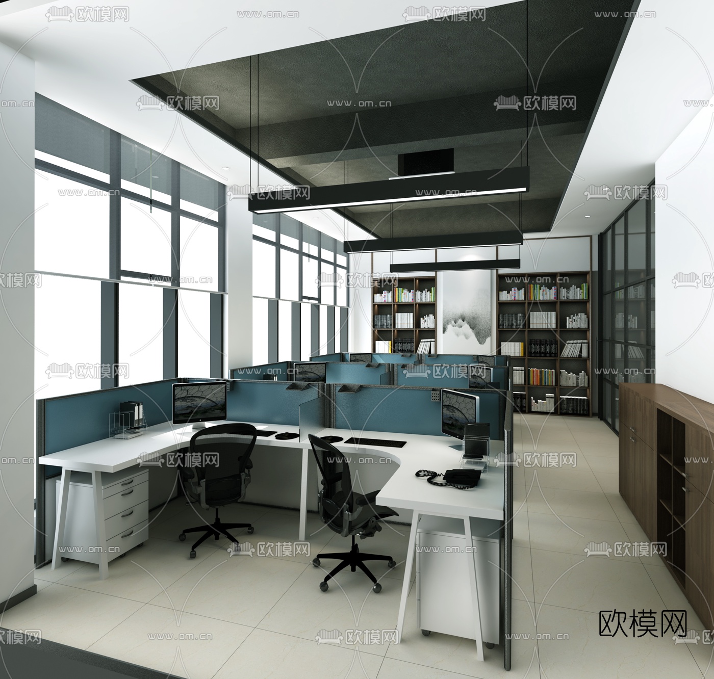 现代敞开式办公室3D模型下载_ID：10368994_3dmax免费模型-欧模网