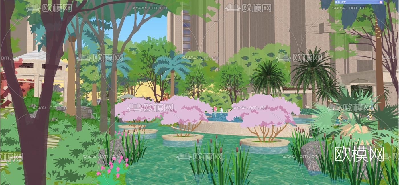 欧式小区景观规划su模型下载（渲染图3）