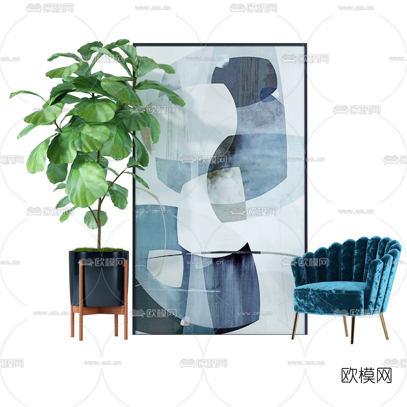 现代盆栽装饰画3d模型下载