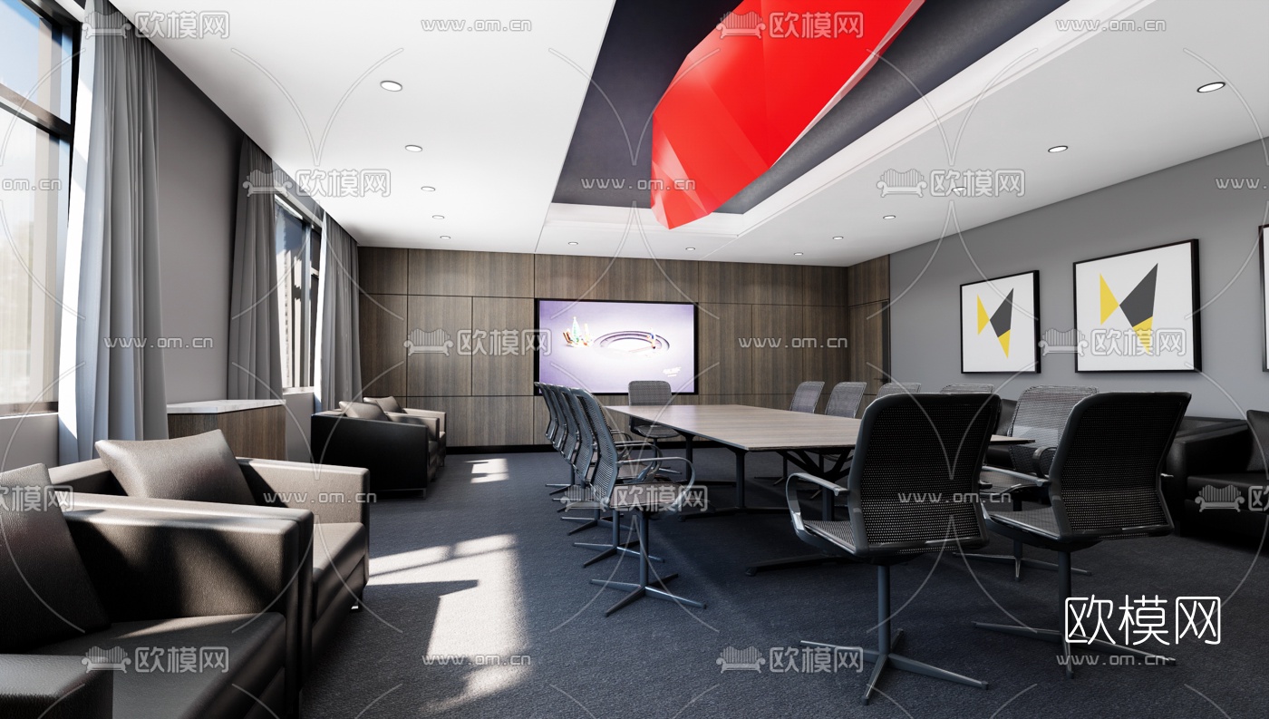 现代会议室su模型下载（渲染图1）