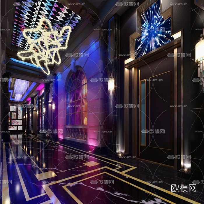 欧式KTV走廊过道3D模型-免费3dmax模型库-欧模网