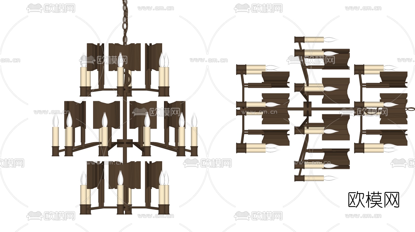 现代金属烛台吊灯su模型下载