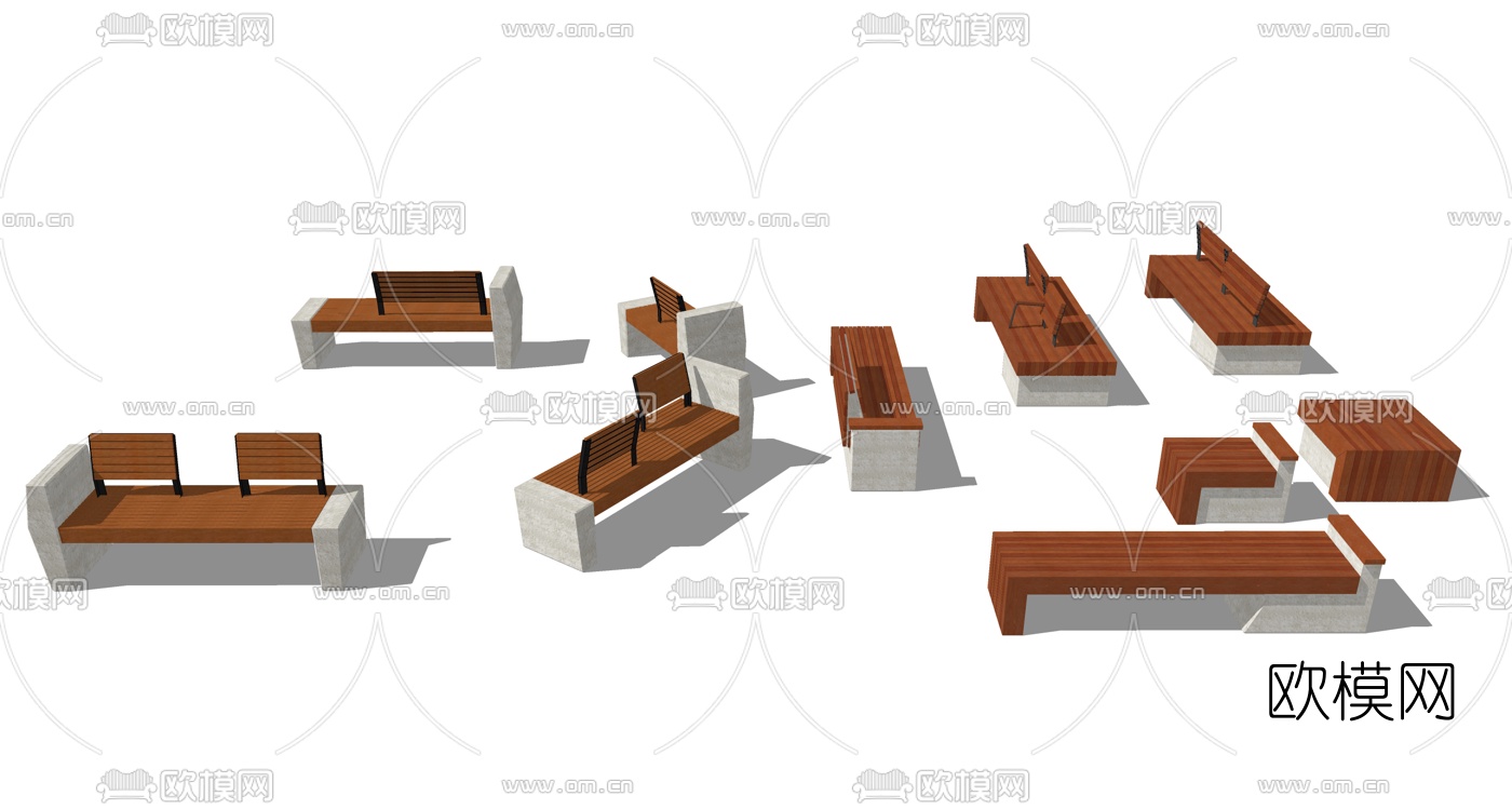 现代户外公用椅su模型下载