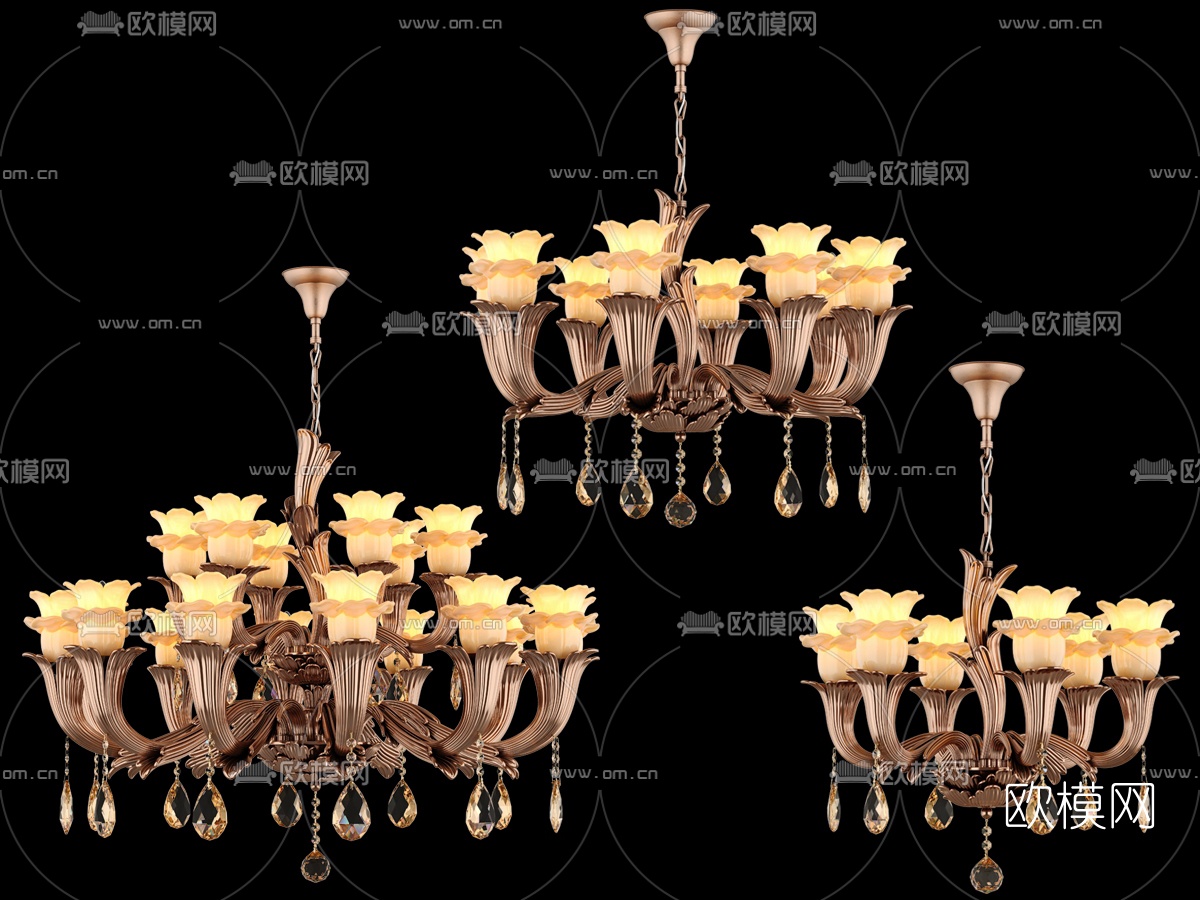 欧式水晶吊灯组合3D模型-免费3dmax模型库-欧模网
