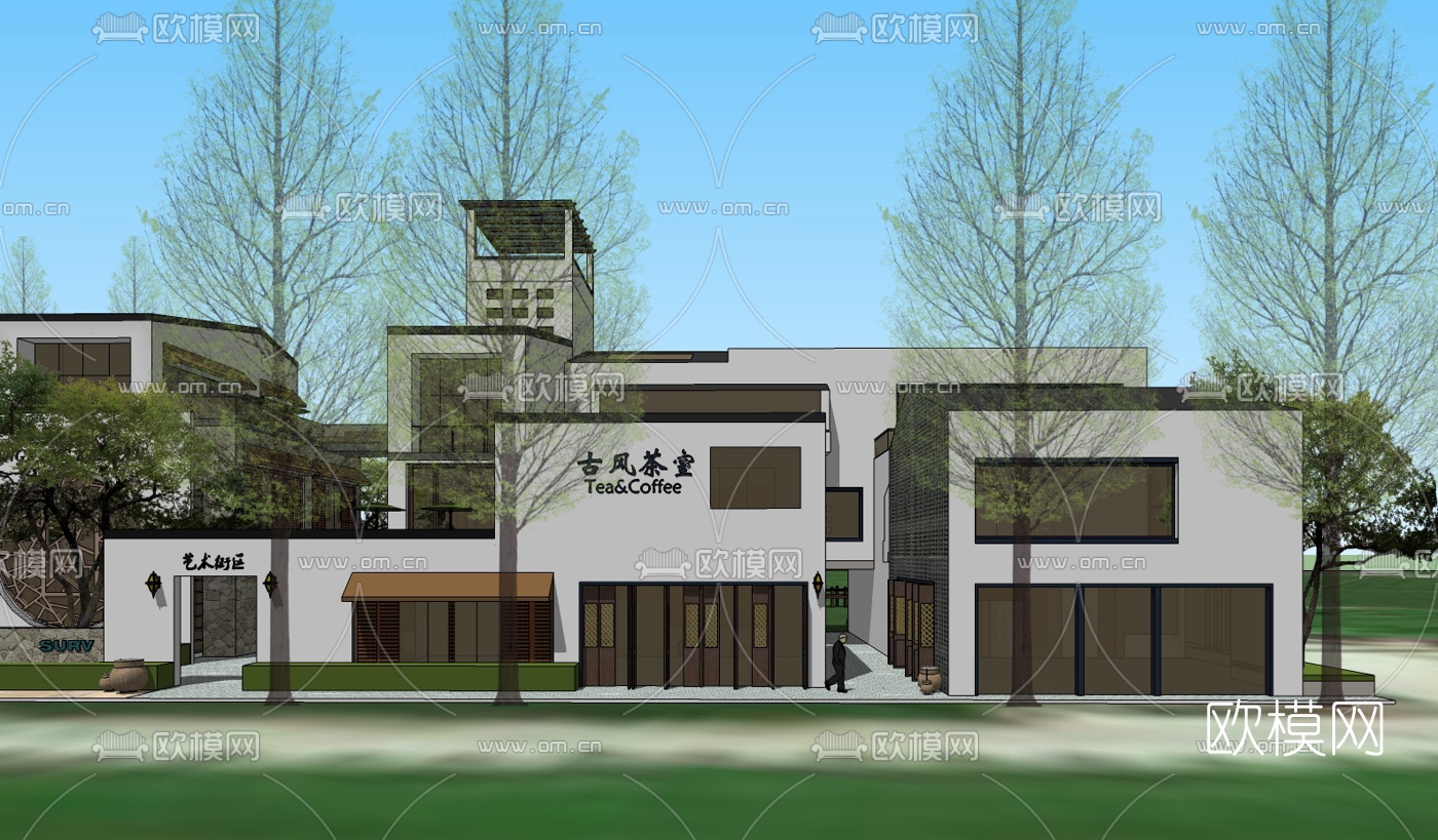 新中式休闲会所su模型下载（渲染图2）