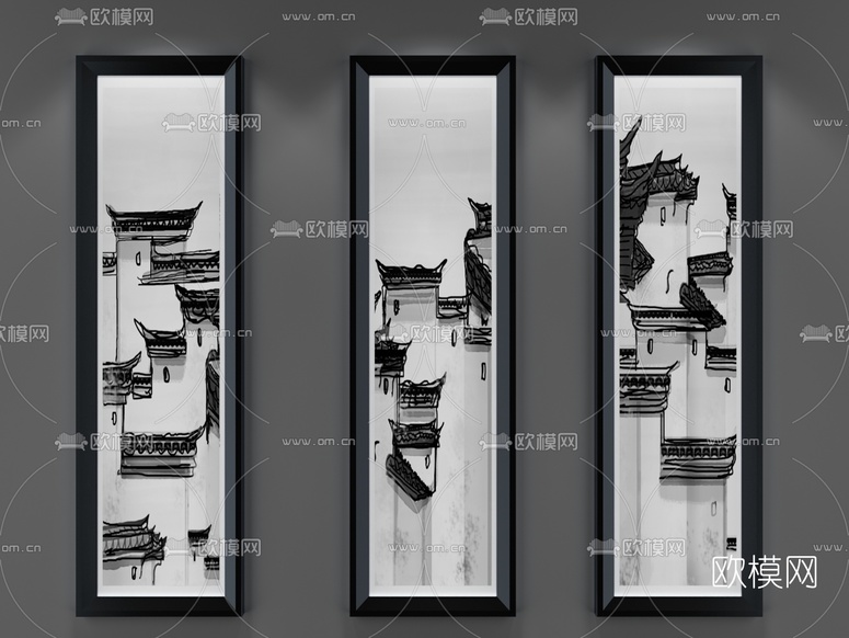 中式手绘装饰画3D模型下载